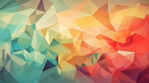 Abstract Delaunay Voronoi trianglify color diagram. Generative AI photo