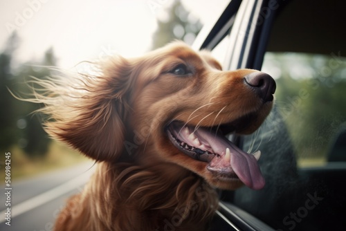 Dog on road trip sticking its head out of car window © Georg Lösch