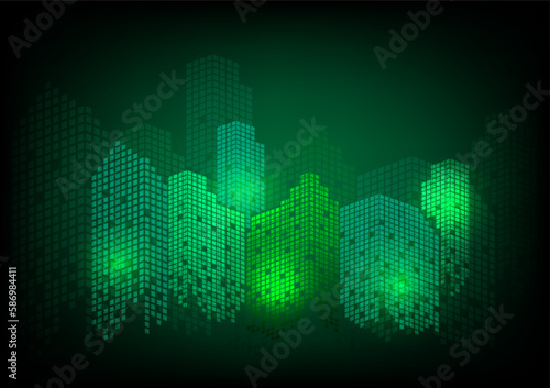 Modern cityscape glowing in the light