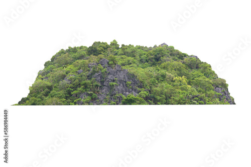 Green tree isolated on transparent background with clipping path, hill, mountain with clipping path and alpha channel. for both printing and web pages.