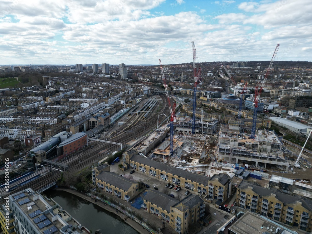 New build Chalk farm , Primrose hill in background London UK drone aerial view
