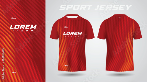 red shirt soccer football sport jersey template design mockup