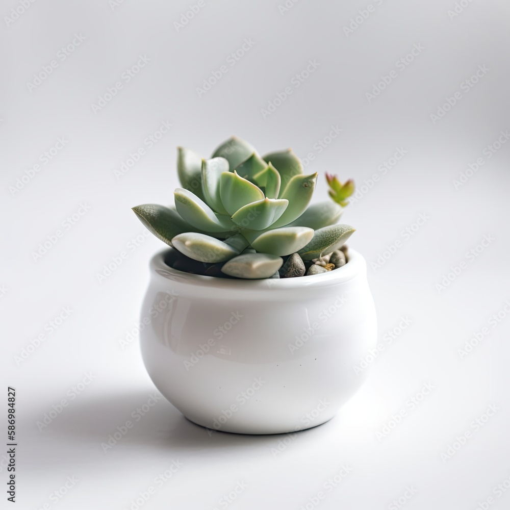 Adorable Mini Succulent in a Small White Flowerpot - Nature's Beauty On a Minimalistic White Background, Generative AI Adorable Mini Succulent in a Small White Flowerpot - Nature's Beauty On a Minimalistic White Background, Generative AI