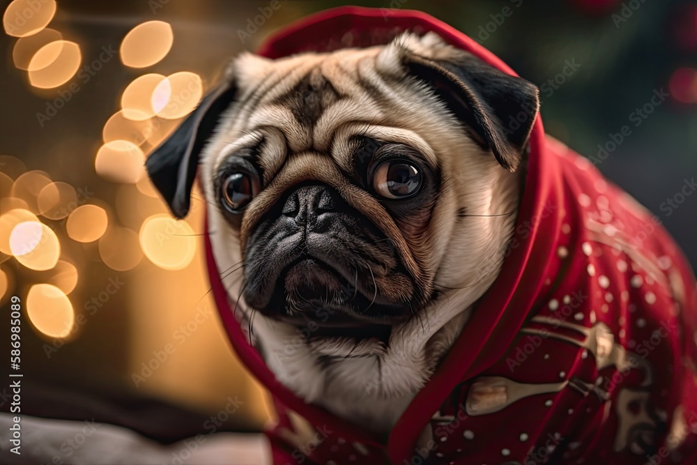 adorable pug in a festive new year setting. Generative AI