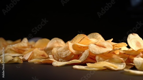 Stock Image of Tasty But Unhealthy Noxious Potato Chips  Isolated Dried Fat Snack Ingredient for Unsanitary Movie   Football Viewing. Generative AI