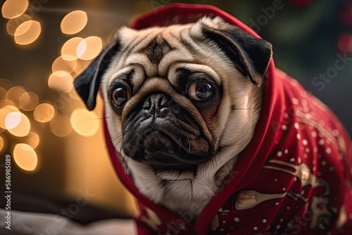 adorable pug in a festive new year setting. Generative AI