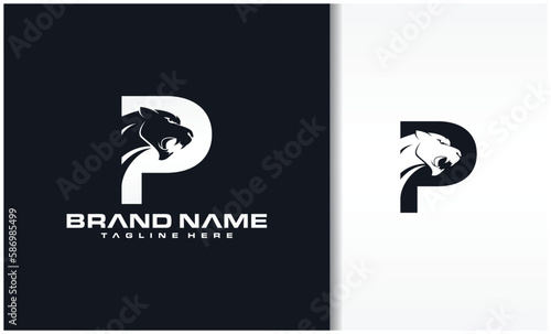 Letter p with panther head icon logo vector image