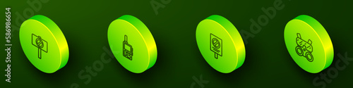 Set Isometric line Protest, Walkie talkie, and Gas mask icon. Vector