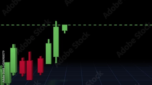 Stock Market Japanese Candlestick Graph Animation on a black background. Cryptocurrency Candlestick Graph Data.