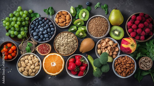 Healthy food clean eating selection  fruit  vegetable  seeds  superfood  leaf vegetable  Generative AI