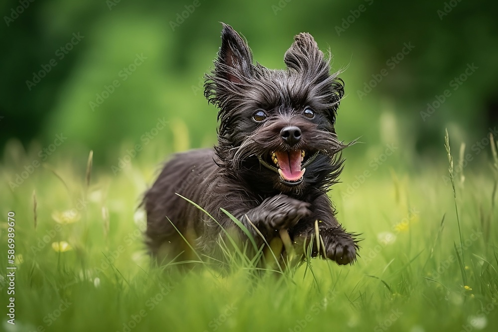 Affenpinscher jumping in joy runing to the camera Affenpinscher jumping in joy runing to the camera