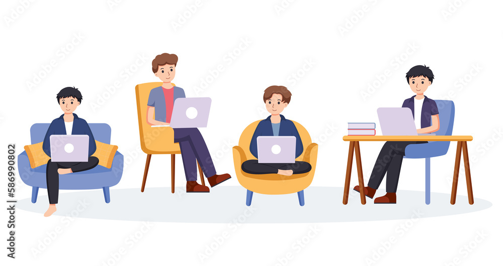 co-working space or remotely at home illustration