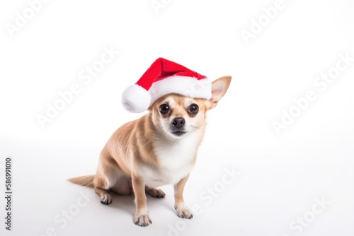 Dog with Santa Hat in front of White Background © Georg Lösch