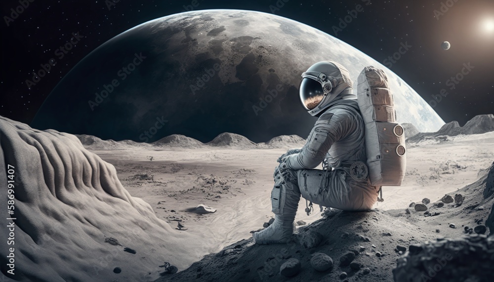 A Lonely Journey of a Desolate Astronaut's Lost Adventure on the Moon's Surface Generated by AI