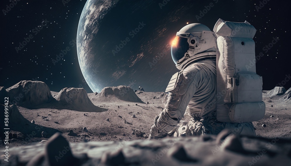 A Lonely Journey of a Desolate Astronaut's Lost Adventure on the Moon's Surface Generated by AI