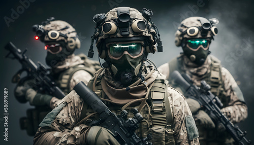 group of soldiers armed with guns, generative AI