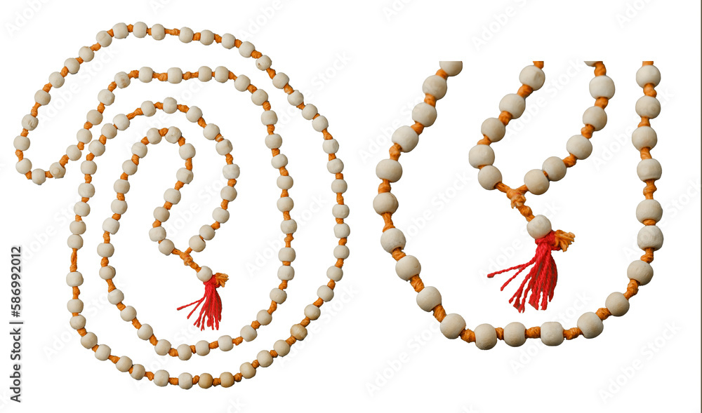 Wooden mala beads used in Hinduism for prayer, isolated on transparent background Wooden mala beads used in Hinduism for prayer, isolated on transparent background
