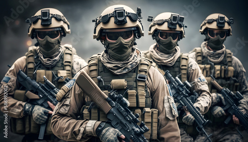 group of soldiers armed with guns, generative AI