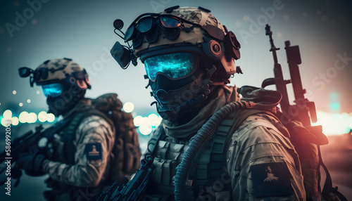 soldier in uniform, patrolling at night, generative AI