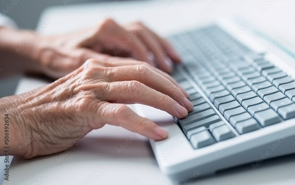 Senior older hands using keyboard. Generative AI Senior older hands using keyboard. Generative AI