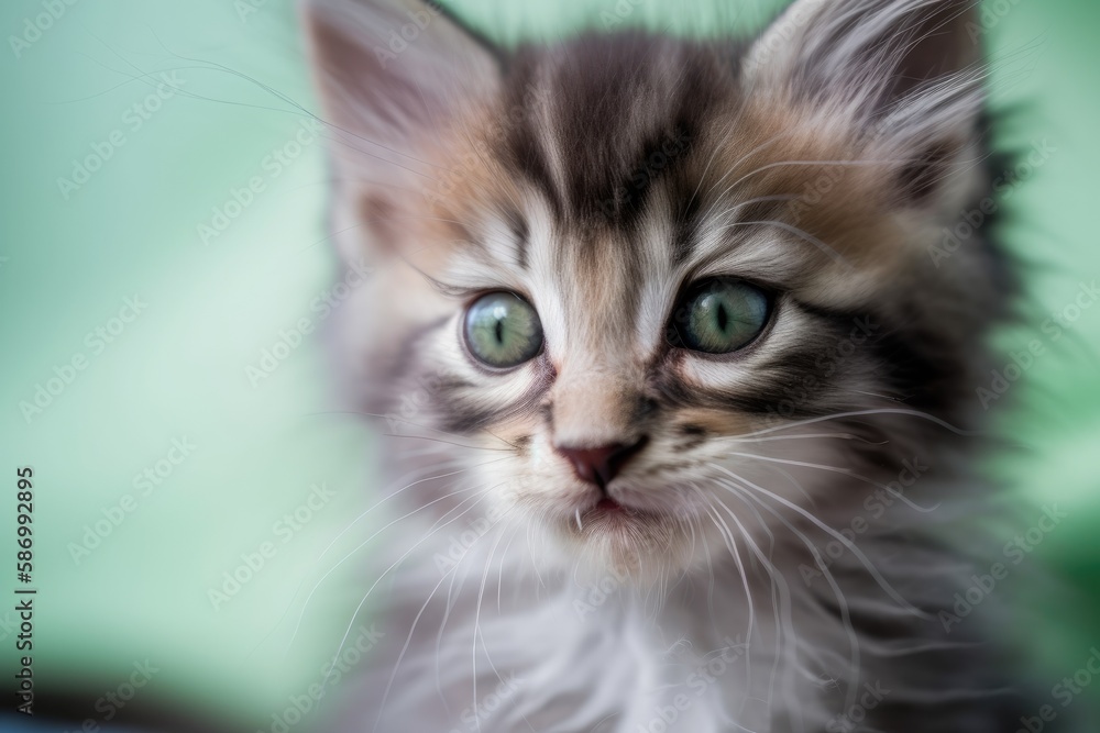 A close up of a cute kitten with green eyes against a blurred background. Generative AI A close up of a cute kitten with green eyes against a blurred background. Generative AI