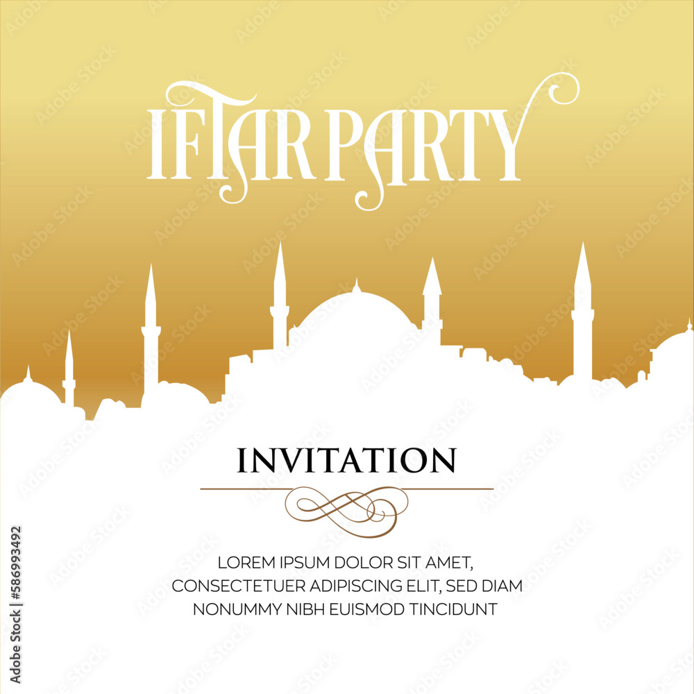 Naklejka premium Iftar Party Invitation Card Vector Illustration