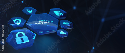 Cyber security data protection business technology privacy concept. 3d illustration. Unlock your potential