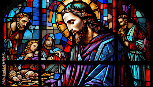stained glass window in church jesus illustration