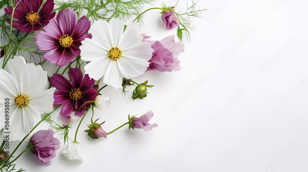 Glorious White Spring Flower Bouquet on a White Background - Perfect Floral Greeting Card for Summertime Blooms: Generative AI