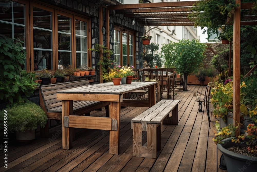 Luxurious Patio Seating on a Peaceful Garden Porch - Enjoy the Nature at Home or Resort: Generative AI Luxurious Patio Seating on a Peaceful Garden Porch - Enjoy the Nature at Home or Resort: Generative AI