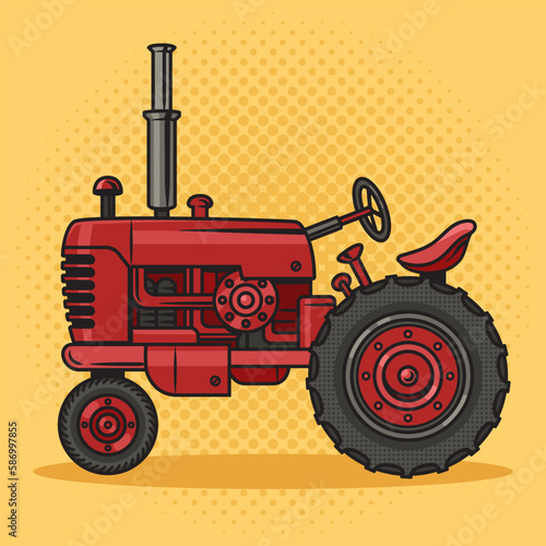 Old tractor pinup pop art retro vector illustration. Comic book style imitation.