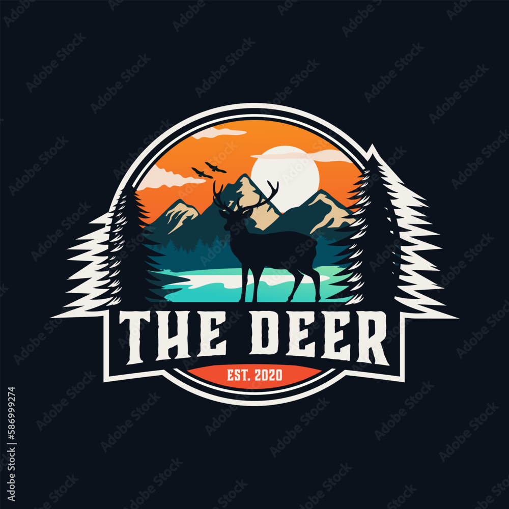 deer wild animal badge vector template. adventure wilderness graphic illustration.