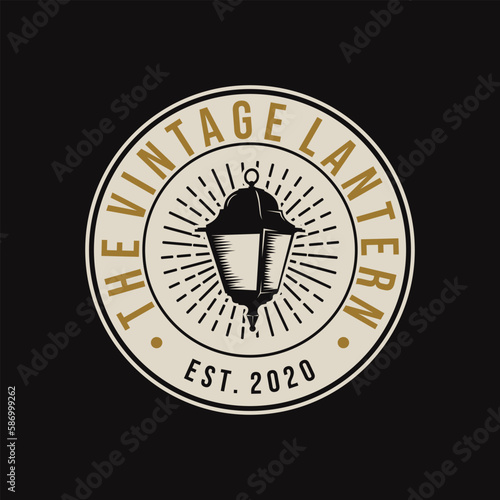 lamp lighting vector template. light lantern graphic illustration in vintage retro badge style.