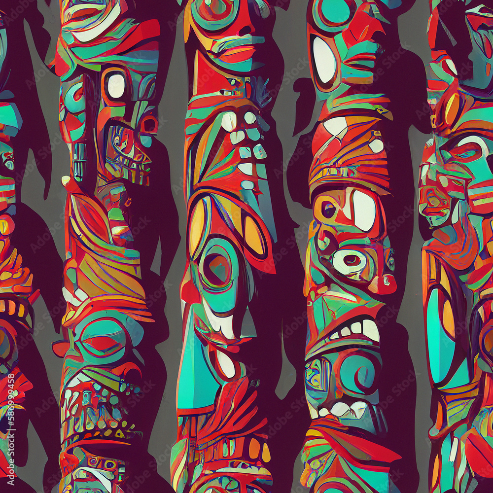 Obraz premium Seamless Abstract Totem Tile - Generative Ai