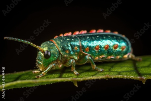 the cassidea beetle's larva. Cassidea chelymorph. Natural background and lighting. Macroscopic photography. Generative AI photo