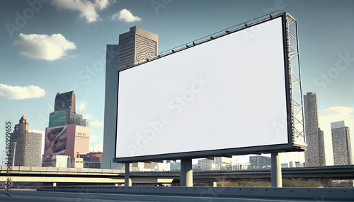 Blank mock up of vertical street poster billboard on city background, AI Generated