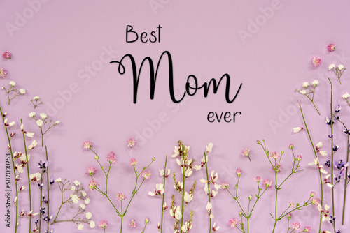 Purple Spring Flower Arrangement, English Text Best Mom Ever photo