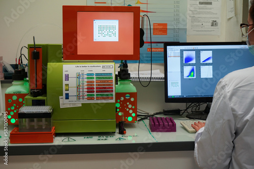 Research on chronic bacterial infections within PhD student working on brucellosis bacteria with the help of a flow cytometer.