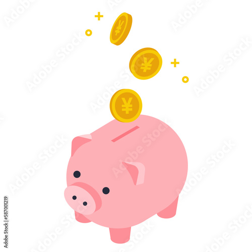 Murais de parede (複数の値)かわいい豚の貯金箱にコインが入るアイソメトリックイラスト