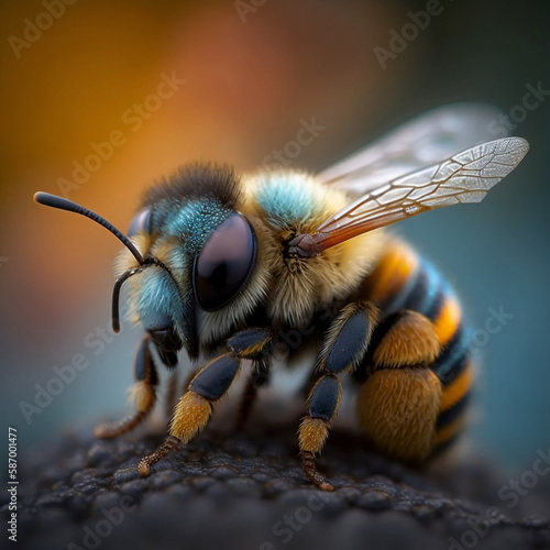 Macro Photography of Bee with Shallow Depth of Field generative ai © Luminest