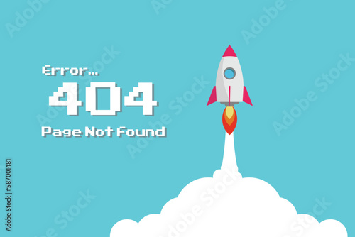 404 Not Found Error Message Internet Connection Problem.Rocket flying over cloud,Rocket launch. © Maderla