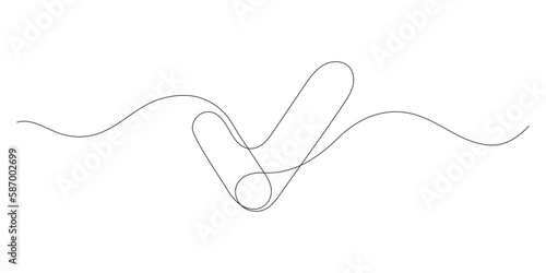 Tick, check mark continuous one line drawing. Approved and verification icon. Selection, control, choice right. Vector