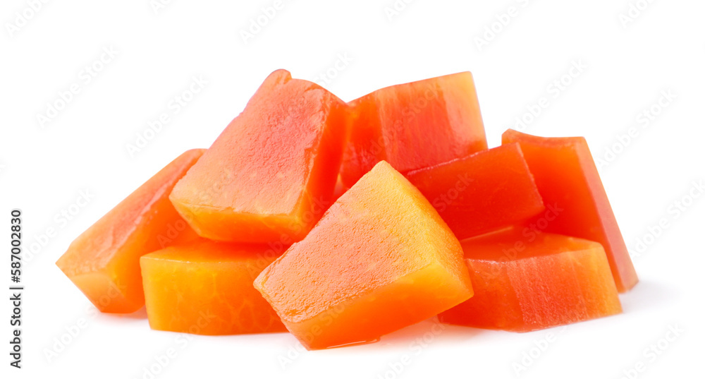 Papaya canned diced on a white background Isolated Papaya canned diced on a white background Isolated