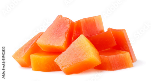 Papaya canned diced on a white background Isolated