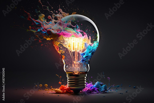 Colorful 3D Idea Bulb Lamp generative ai