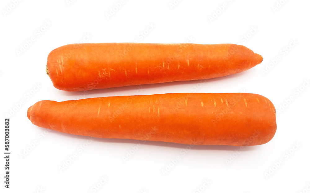 Two carrot isolated on white background with clipping path or make selection. Fresh vegetable, harvest and ingredient for cooking food. Two carrot isolated on white background with clipping path or make selection. Fresh vegetable, harvest and ingredient for cooking food.
