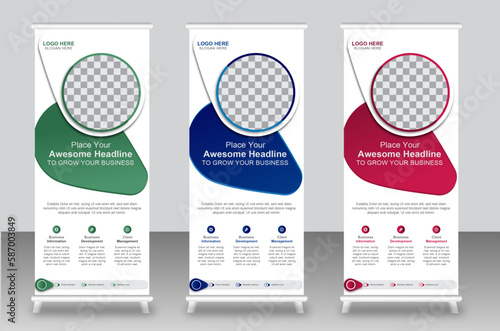 Corporate rollup banner template, rollup, advertisement, pull up, ellipse background, vector illustration.