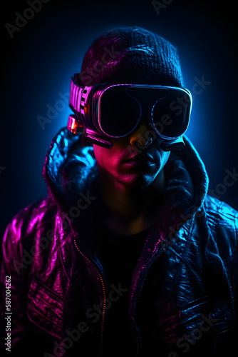 portrait of a man wearing VR-glasses, generative AI