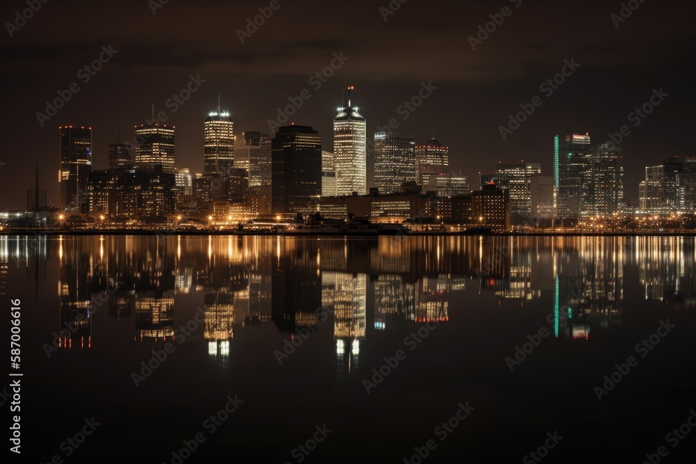 Naklejka premium city skyline at night Generative Ai