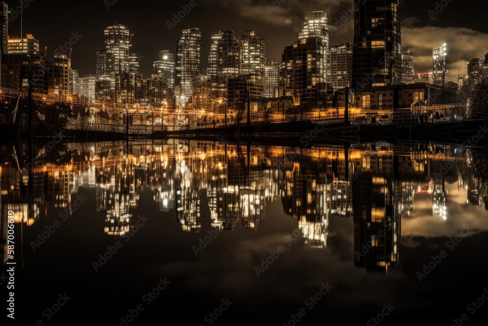 city skyline at night Generative Ai